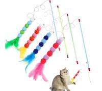 Cat Wand, 4 Pack Interactive Cat Toy Wand with Colourful Balls, Durable Cats Feather Wands for Indoor Play, Exercise and Bonding with Your Kitten, Includes 4 Colours