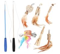 Cat Wand Set - Funny Chewing Toys, Cat Wand Toy Set | Portable Teaser Toys, Feather Tail Worm Cat Toys, Wiggly Cat Toy Interactive Kitten Teaser Pet Toy Wire Chaser Wand Teaser Feather for Cat Indoor