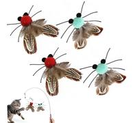 Cat Wand Toy, 4-Pack Cicada Feather Replacement Heads for Indoor Cats | Green and red interchangeable attachments fit most teaser rods, channeling your feline's prey drive into active exercise