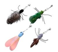 Cat Wand Toy Refill, Replacement Feathers for Cat Toy, Fishing Rod Teaser Refill Set of 4, Interactive Cat Wand Replacement, Flying Worm Teaser Approaches for Indoor Use