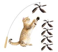 Cat Wand Toys Interactive for Indoor Cats, 4PCS 4-Blade Feather Propeller Refills with Bell, 30'' Flexible Steel Wire Cat Teaser Toy with Sturdy Wood Handle for Kittens & Adult Cats