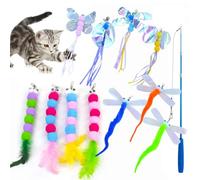 Cat Wand Toys - Interactive Teaser Wand, Feather Butterfly Set, Catnip Fishing Pole | Fun Exerciser Toy with Bells, Durable Play Wand for Kittens, Rabbits, Squirrels, Chinchillas, Hamsters