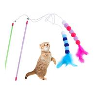 Cat Wand With Feather, Bell and Flexible Wire - 2 Pcs Interactive Training Teaser for Cats and Kittens - Indoor Playing (Blue, Pink)