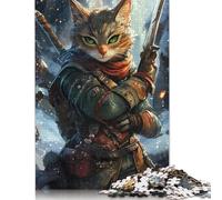 Cat Warrior with Swords Puzzle Fun Activity for at Home Premium Cardboard Jigsaw Puzzle for Adults Teen 1000pcs (75x50cm)