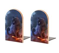 Cat Warrior Wooden Bookends For Shelf Heavy Book Stand Holder Book Ends Decorations For Office Home