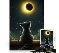 Cat Watching Solar Eclipse Painting 1000 Piece Jigsaw Puzzles for Teenagers Jigsaw Intellectual Fun Light Recreation Fine Cut Unique Xmas Gift size 38x26cm