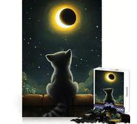 Cat Watching Solar Eclipse Painting Jigsaw Puzzles for Adults 1000 Piece Memory Boost Peaceful Hobby Festive Present size 38x52cm