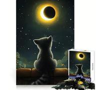 Cat Watching Solar Eclipse Painting Jigsaw Puzzles for Adults1000 Pieces Reasoning Practice Peaceful Hobby Premium Edges Unique Xmas Gift size 50x75cm