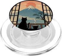 Cat Watching Sunrise Over Mount Fuji, Peaceful Japan PopSockets PopGrip for MagSafe
