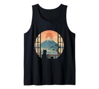 Cat Watching Sunrise Over Mount Fuji, Peaceful Japan Tank Top