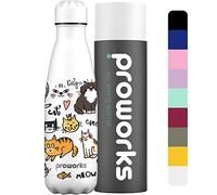 Cat Water Bottle 500ml - Proworks Stainless Steel Insulated Water Bottle | Leakproof Screw Lid | Double Wall Vacuum Flask Keeps Drinks Hot 12 Hours Cold 24 Hours | BPA Free | Cat Party