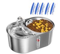 Cat Water Fountain, 101oz/3L 304 Stainless Steel Pet Water Fountain for Cats Inside,2-in-1 Cat Bowls for Food and Water, Ultra-Silent Automatic Dog Water Dispenser with Water Pump and 5 Filters