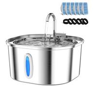 Cat Water Fountain - 3.2L/108oz Stainless Steel Pet Water Drinking Fountain for Cats Indoor, Dog Water Fountain with Water Level Window and 6 Filters + 6 Sponges