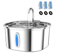 Cat Water Fountain - 3.2L/108oz Stainless Steel Pet Water Drinking Fountain for Cats Indoor, Dog Water Fountain with Water Level Window and 3 Filters + 3 Sponges