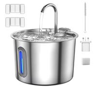 Cat Water Fountain for Drinking, 2.2L Triple-Filter Stainless Steel Cats Waters Fountain with Quiet Pump, Visible Window, 2 Filters,Water Fountain Cat Bowl, Silent Pet Water Fountain Indoor