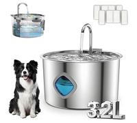 Cat Water Fountain for Drinking, 3.2L Ultra Quiet Stainless Steel Pet Water Dispenser with Multi Layer Filter, Visible Water Level, Easy Clean (Cat Water Fountain+2Filters, Large)