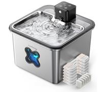 Cat Water Fountain for Drinking Heavy Duty Stainless Steel, Transparent Filter Window, FEELNEEDY 3.2L/112oz Wireless Fountain, Battery Operated Pet Fountain, Motion Sensor, for Cats & Dogs, 6 Filters