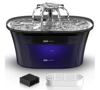 Cat Water Fountain - Recant Cat Fountain 2.5L/84oz Automatic Pet Fountain with Stainless Steel Lid, Dog Water Dispenser with Replacement Filters for Cats Dogs Multiple Pets (Black, Large)
