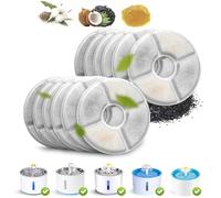 Cat Water Fountain Replacement Filters,Cotton Activated Carbon Replacement Water Fountain Filter for Flower Pet Water Fountain with Replacement Filters& Sponges (Round 12 Pack)