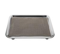 Cat Water Fountain Spill Tray Non Slip Feet Raised Edge | Stainless Steel, 15.7x11.7 in Size, Microridged Surface, Silver Finish for Fountains