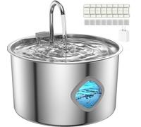 Cat Water Fountain Stainless Steel, 3.2L/108oz Automatic Pet Drinking Dispenser with Faucet & Flower Mode, Electric Metal Water Bowl for Indoor Cats S/M Dogs Pets, Quiet Waterer w/ 8 Filters & Sponges