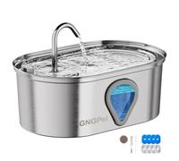 Cat Water Fountain Stainless Steel 304: with 4 Carbon Filters, 4 Sponges, and Cleaning Brush Set - 118 oz/3.5L Pet Water Fountain with LED Light, Water Level Window