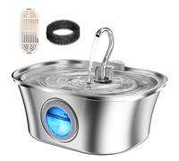 Cat Water Fountain with Water Level Window, HICC PULE 108oz/3.2L Stainless Steel Automatic Pet Water Fountain, Dishwasher Safe Dog Water Dispenser with Ultra-Quiet Pump, Multi-Filtration System