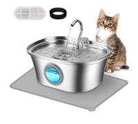 Cat Water Fountain with Water Level Window, One Set of Filter, 108oz/3.2L Pet Water Fountain for Cats/Dogs Inside, 304 Stainless Steel, Dishwasher Safe with Low Noise Pump, Filtration System