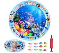 Cat Water Mat, Cat Dog Cooling Water Play Mat, Interactive Cat Toy, Thickened Anti-Scratch Cool Sensor Mat for Pets with 12 Plastic Fish, Active Stress Relief Toy for Cats to Exercise