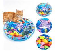 Cat water mat splash play pad 65cm sensory cooling bed | Interactive waterfilled playmat with floating fish thicken anti leak pvc pet waterbed includes air pump