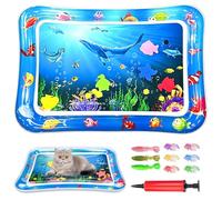 Cat Water Mat with Fish, Water Play Sensory Mats, 69 x 50cm Inflatable Cool Mat for Cats Dogs, Thickened Cats Play Mats with Inflator and 9 Squishy Fish Toys, Cat Toys for Indoor