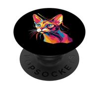 Cat Watercolor Colorful Abyssinian Cat Cats PopSockets Adhesive PopGrip