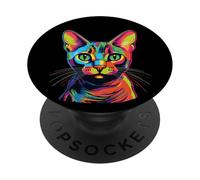 Cat Watercolor Colorful Abyssinian Cat Cats PopSockets Adhesive PopGrip