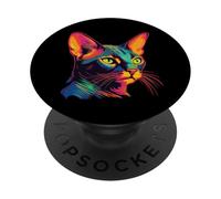 Cat Watercolor Colorful Abyssinian Cat Cats PopSockets Adhesive PopGrip