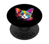 Cat Watercolour Colourful Devon Rex Cat Cats PopSockets Adhesive PopGrip