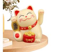 Cat Waving- Charming Waving Cat Figurine Solar Powered Sitting Statue | Sun Activated Manual MANEKI NEKO Colorful Bright Ornament, m