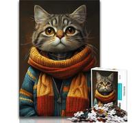 Cat Wearing A Scarf Jigsaw Puzzles for Teenagers 1000 Piece,Stress Reliever Difficult Challenge Suitable for Desktop Decoration 50x75cm