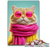 Cat Wearing A Scarf Puzzles for Adults 1000 Pieces,Stress Reliever Staycation Kill Time with Matching Poster And Trivia Sheet (38x26cm)