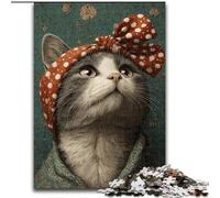 Cat Wearing A Turban Puzzles for Adults Teens 1000pc Puzzle, Staycation Kill Time Every Piece Is Unique - Challenging Family Fun Game (50x75cm)