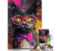 Cat Wearing Glasses 1000 Piece Jigsaw Puzzles for Teenagers,Educational Games Home Decoration Suitable for Desktop Decoration 50x75cm