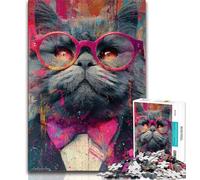 Cat Wearing Glasses Jigsaw Puzzles for Adults 1000 Piece Puzzle,Brain Teaser Game Wall Decoration Unique Birthday And Xmas Gifts 50x75cm