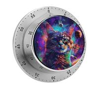Cat Wearing Glasses Kitchen Timer 60 Minute Visual Wind Up Timers Indoor Mechanical Timers with Magnetic Base Stainless Steel Timer for Home Cooking Time Management Tool