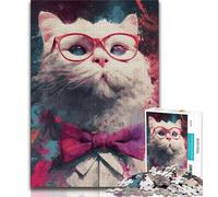 Cat Wearing Glasses Puzzles for Adults 1000 Pieces,Challenging To Complete But Fun And Humorous Educational Game for Birthday (38x26cm)