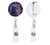 Cat Wearing Glasses Retractable Badge Reel - Personalized ID Name Badge Holder with Lanyard Cute Badges Reel Holder Round Nurse Doctor Name Tag Badges Clip for Work