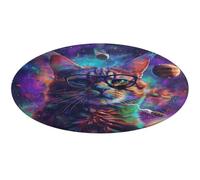 Cat Wearing Glasses Round Area Rug Non Slip Backing Doormat Water Absorbent Plush Throw Low-Pile Non-Slip Floor Mat Carpet for Living Room Bedroom Entryway Nursery Room 60 * 60cm