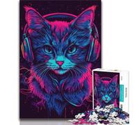 Cat Wearing Headphones 1000 Piece Jigsaw Puzzle for Adults Teens,Brain Intelligence Challenge Addictive Toys for Home Decoration (38x26cm)