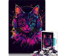 Cat Wearing Headphones 1000 Piece Jigsaw Puzzles,Challenging Game And Family Play Wall Decoration Unique Birthday And Xmas Gifts (38x26cm)