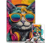 Cat Wearing Headphones 1000 Piece Jigsaw Puzzles for Adults & Teens,Help The Brain Exercise Addictive Toys to Cultivate Patience A Work of Art (75x50cm)