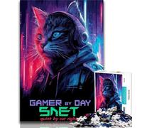 Cat Wearing Headphones Adult Jigsaws 1000 Pieces Difficult,Help The Brain Exercise Addictive Toys to Cultivate Patience Great Gift 50x75cm