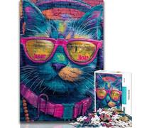 Cat Wearing Headphones Jigsaw Puzzles for Teenagers 1000 Jigsaws,Toys Educational Games Stress Relieving Suitable for Desktop Decoration (38x26cm)